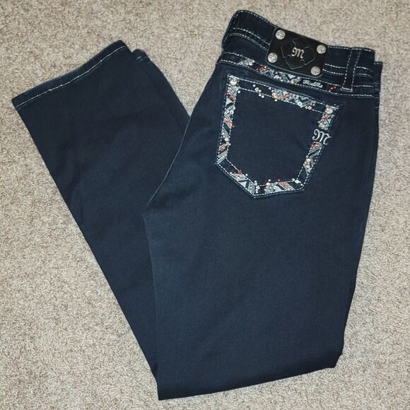 Miss Me Mid-Rise Easy Skinny Dark Blue Jeans w/ Embellished Pockets Size 33 x 31 - Picture 2 of 13